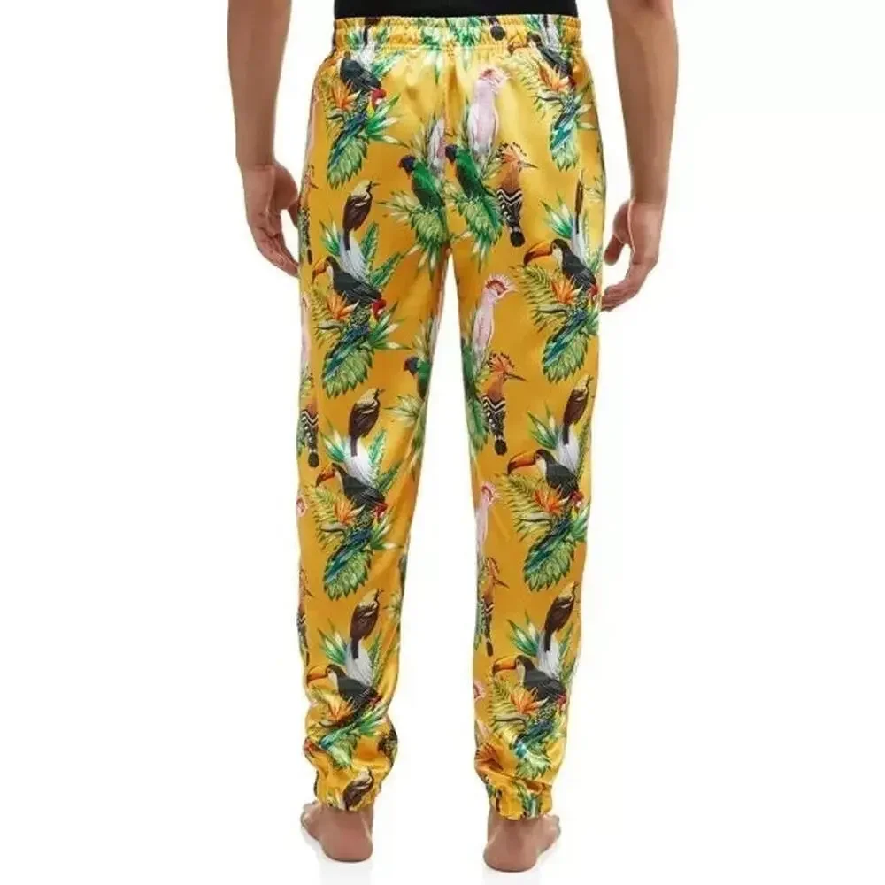 ME Bird of Paradise Pajama Lounge Jogger Pant GOLD Floral Tropical Summer Men XL